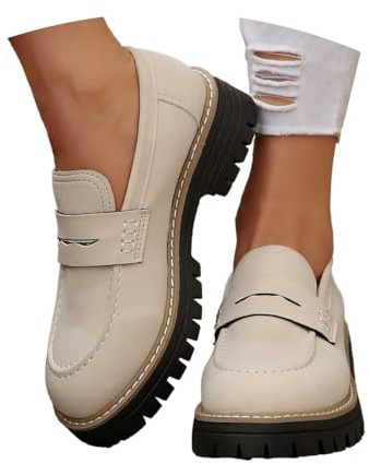 Bastwahl Chaussures Femme Pieds Larges Mocassin - Mocassins À Plateforme Confortables Et Décontractés À Enfiler Orthopédiques Marche Bout Rond Conduite Loafers