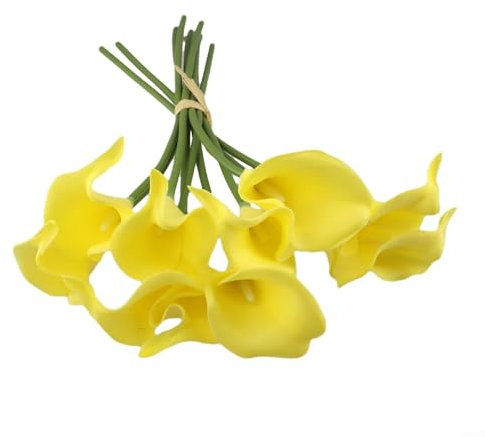 10 flores artificiales de lirio de cala para decoración de mesa, arreglo de jarrón para bodas y eventos (amarillo)