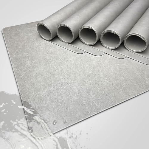 Platzdeckchen Abwaschbar,Hochwertige Tischsets Platzsets Abwaschbar,Tischset 6 Leder,Hellgrau Telleruntersetzer Kunstleder Rutschfest-Wasserdicht,Tisch Sets Modern,Tischdekoration für Feste und Feiern