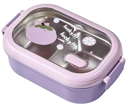 Pissente Contenedor de Almuerzo Acero Inoxidable Aislado 22.5x14.5x8 Cm Recipiente Alimentos Prueba de Fugas para Adultos y Niños Morado