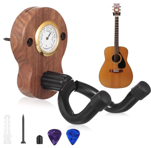 But the cow 1 Pcs Soporte Guitarra Pared, U-Soporte Guitarra Electrica, Ganchos de Pared de Madera para e-Guitarras Acústica, Eléctrica, Banjo y Bajo, con Higrómetro