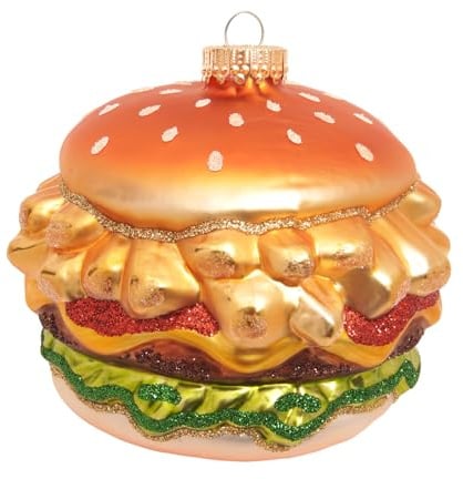 Krebs Glas Lauscha - Weihnachtsdekoration/Christbaumschmuck aus Glas - Hamburger mit Pommes - Farbe: Mehrfarbig - Größe: ca. 10 cm