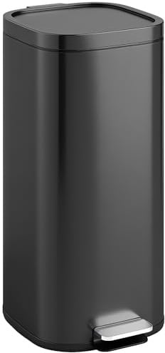 HOMCOM 30L Kitchen Bin with Lid, Compact Pedal Bin with Soft-Close and Stay-Open Lid, Removable Inner Bucket, Fingerprint-Resistant for Kitchen, Home, Office, Bedroom, Black