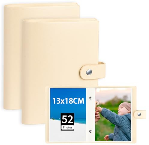 Ruibytree kleines fotoalbum zum einstecken 13x18, 2er-Set, je 52 Foto,Beige | Top-Einschubtaschen, PU-Kunstleder, säurefreie Seiten, leicht & kompakt, für Familienfotos, Jubiläen, Urlaubsaufnahmen