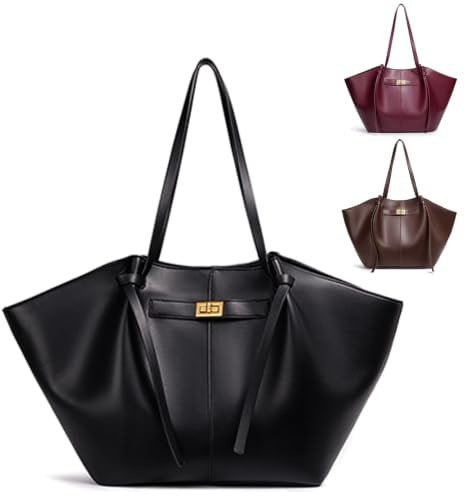 XingRuize Leder Tote Bag Damen, Shopper Tasche Damen Groß, Large Shoulder Handbag mit Abnehmbarer Schlaufe, Leder Tote Bag für College Arbeit Schule Shopping Reisen Büro