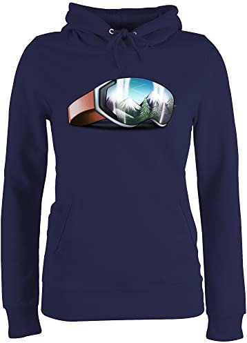 Pullover Damen Hoodie Frauen - Snowboard, Ski und mehr - Skibrille - L - Navy Blau - Kapuzenpullover Apres für Skifahren Snowboard Pulli Party Outfit Wintersport Skifahrer Hoodies Oberteil