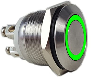 laser-diele Edelstahl Drucktaster 19 mm mit Beleuchtung Taster Klingelknopf Hupenknopf Klingeltaster 4 Schraubkontakte IP65 IK10 6V 12V 24V