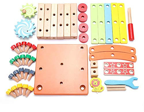 Zerodis Kinderwerkbank Meister Werkbank grosse Spielwerkbank aus Holz Werkbank mit Zubehör, schult die Feinmotorik und fördert die Kreativität (A)