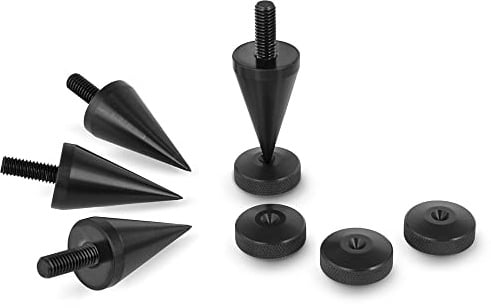 PrecisionGeek Pointes et Contre-Pointes M6 – Aluminium Anodisé Noir Ø20 × 37 mm + Ø20 × 7 mm – Anti-Vibration – 4 Pointes + 4 Pads