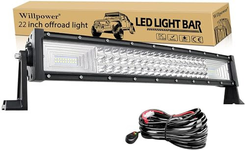 Willpower 22 zoll 270W Gebogene LED-Lichtleiste Spot Flood Combo Dreireihige Led Offroad Fahren Nebelscheinwerfer Mit Halterung Und Kabelbaum Für 4WD 4X4 ATV Pickup Truck Traktor Boot