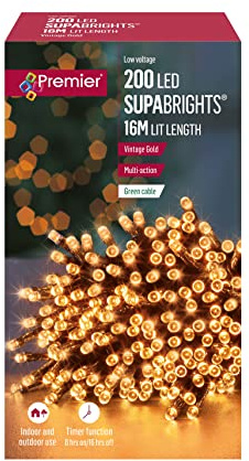 Premier 200 M-A LED Superbrights Timer Lights in Vintage Gold, Multi Colour Led, (JNS_459906)