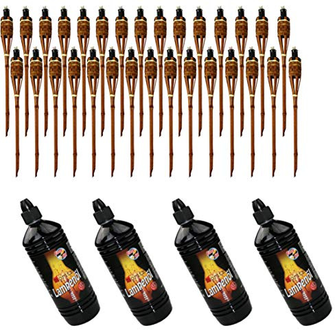 Moritz 30x Bambusfackeln Fackel Deluxe 90 cm Dunkelbraun + 4X 1000ml Lampenöl Gartenfackel Ölfackeln Garten Deko Öllampe Wegleuchte