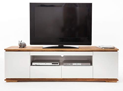 Chiaro TV-Lowboard matt weiß Lack und Eiche/Asteiche massiv geölt TV-Unterteil 202 x 54 cm