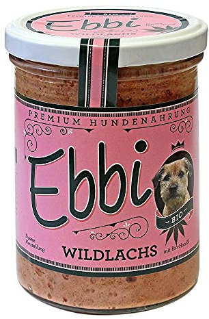 Wildlachs mit Bio- Hanföl 2 x 400g Glas (insg. 800g) Ebbi Hundefutter mit Wildlachs, Hähnchenmägen, Reis, Fenchel, Brokkoli