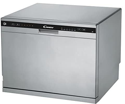 Candy Posable CDCP 6S Mini Lavastoviglie da Tavolo, 6 Coperti, 6 Programmi, Ciclo Rapido, Partenza Ritardata, Classe F, 55x50x43,8 cm, Argento