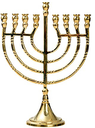 NKlaus Chanukka-Leuchte 9armig Messing vergoldet Höhe 21,5cm Kerzenhalter Lichterfest Handarbeit 10899