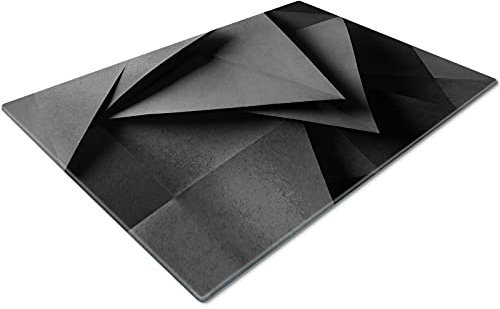 Glass Chopping Board | Kitchen Worktop Protector | Multifunctional Cutting Board | Work Top Savers | Kitchen Accessories | Extra Large | Geometric Black Grey