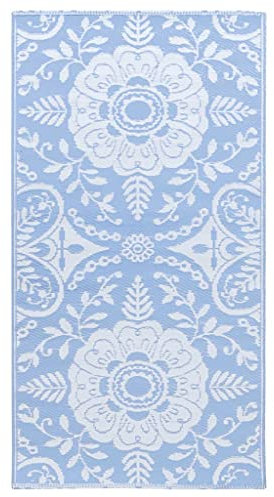 vidaXL Outdoor Teppich Zweischichtiger Jacquard Terrassenteppich Außenteppich Küchenteppich Indoor Terrasse Balkon Flur Küche Bad Babyblau 80x150cm PP
