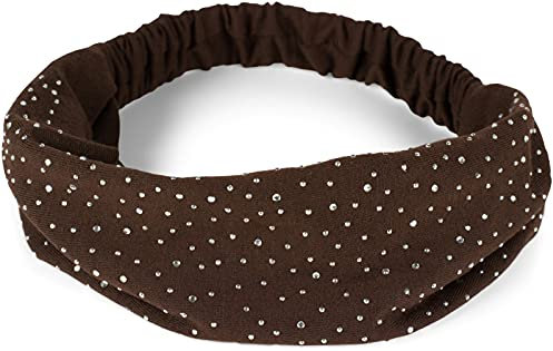 styleBREAKER Damen Haarband mit Strass und Gummizug, Stirnband, Headband, Haarschmuck 04026016, Farbe:Dunkelbraun