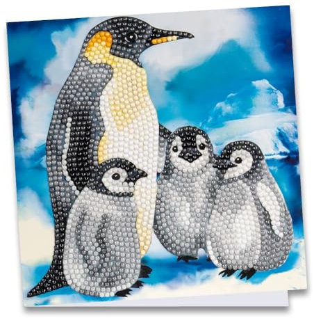 Ideen mit Herz Diamond-Painting-Grußkarte | 16 x 16 cm | 370 g/m² | inkl. Umschlag & Werkzeug (Pinguinfamilie)