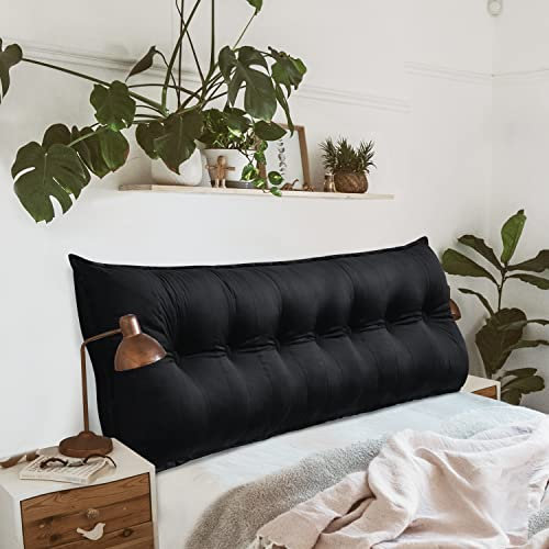 Johnear Rückenkissen für Sofa Rückenlehne Bett Lesekissen, Samt Bücherkissen Großes Lendenkissen Kopfteil Bett Kopfkissen Wandkissen Beinkissen (Schwarz,200x8x50cm)