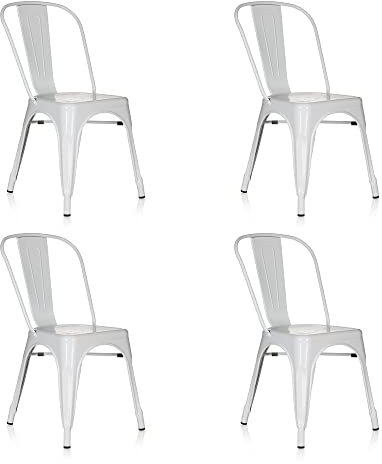 hjh OFFICE 645065 4er Set Bistro Stuhl VANTAGGIO Comfort Metallstuhl im Industry-Design, stapelbar, Weiß