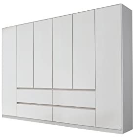 Rauch Möbel Mainz Schrank Kleiderschrank Drehtürenschrank Weiß 6-türig mit 4 Schubladen inkl. Zubehörpaket Basic 4 Einlegeböden, 4 Kleiderstangen, grifflos BxHxT 271x210x54 cm