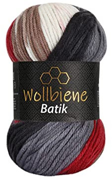 Wollbiene Batik Wolle mit Farbverlauf mehrfarbig 100g Multicolor Strickwolle Häkelwolle (2050 rot grau braun)