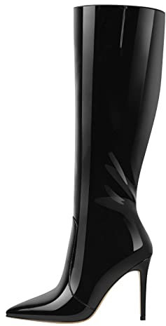 Only maker Stivali classici da donna in pizzo stivali a spillo, Pintura Nero, 43 EU