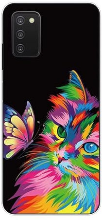 KARTXITAI Hülle Kompatibel mit Samsung Galaxy A03S, Stoßfeste Schutzhülle mit Weiche Silikon Bumper Case Handyhülle Anti-Kratzt Transparent Rückseite - Schmetterling, Katze