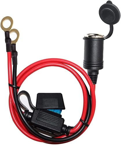 YETOR Draht Buchse Zigarettenanzünder Stecker zu 12V-24V Ösenklemmenstecker Netzkabel 12AWG 60CM Hochleistungskabel Zubehör 15A Sicherung für KFZ,Auto,Motorrad