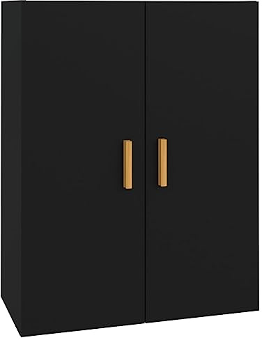 vidaXL Black Hanging Wall Cabinet, Scandinavian Style, Three Compartments, Engineered Wood Material, Easy Assembly, for Living Room or Bedroom.