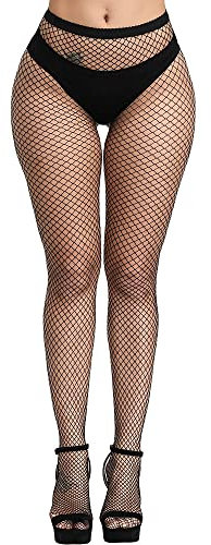 QIDISHUI Medias Rejilla Mujer Sexy Medias de Rejilla Pantimedias Cintura alta Elásticas Pantys Rejilla Medias de Red (Talla única, Negro/M - Rejilla)