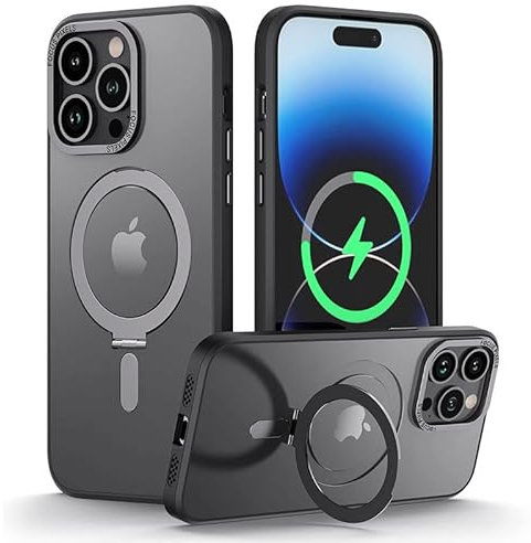 LIUKM iPhone 13 Pro MAX Phone Cover Case [Compatible with Magsafe] with Invisible Stand, Magnetic Matte Anti-Fingerprint Slim Shockproof Silicone Phone Cover for iPhone 13 Pro MAX - Black