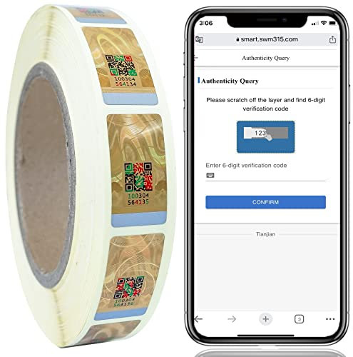 SWMTJTECH QR Code Siegel Aufkleber 3D Anti-Fälschung Authentizität Abfrage Aufkleber mit freiem Backend System und Produkt Display Funktion mit Kratzer Silber 1000 PCS 18 * 35mm