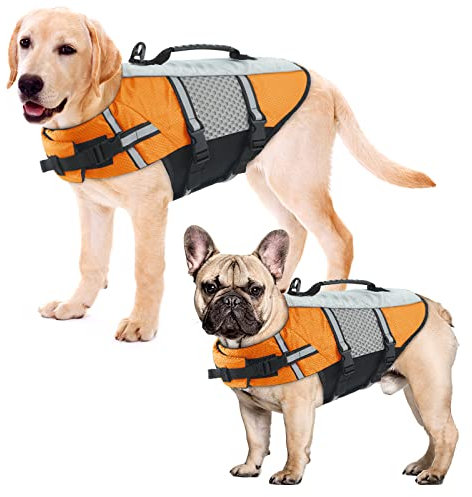 ALAGIRLS Hund Rettungsweste Weste, Reflektierende Verstellbare Rettungsweste für Hunde, Hund Rettungsweste mit Starkem Griff, Hund Auftriebshilfe Sicherheitsweste für Hunde ALADLJ002-XIN-Orange S