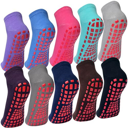 Kevaler 10 Paar Yoga Socken für Damen Baumwolle Anti-Rutsch-Socken Stoppersocken Rutschsocken Antirutsch Sportsocken für Sport Yoga Pilates Gymnastik Krankenhaus Schwangere, 35-42