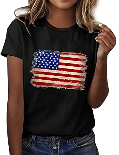 CGGMVCG 4. Juli Shirts für Frauen Amerika Flagge Druck O Ausschnitt Kurzarm Bluse Tops T-Shirts T Amerikanische Flagge Tops für Frauen