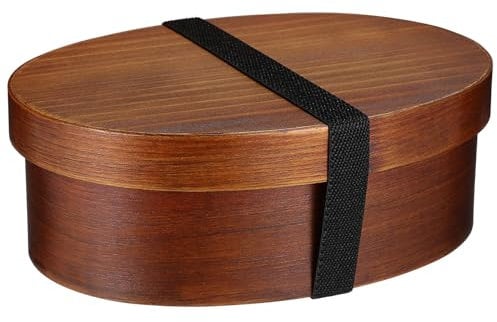 UPKOCH Japanese Bento Box, Wood Bento Lunch Box, Leakproof Food Container, Insulated Sushi Box for Adults, Meal Prep Container, Coffee Color, 7.07x511x2.44 inch, Single Layer, 501-800ML