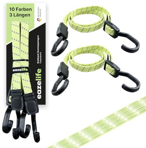 2er Set Gummispanngurt, verstellbar, Breitband Expander mit Metallhaken, Stark Belastbar, für Auto, Fahrrad und Outdoor-Aktivitäten (10 Farben 3 Längen) (Glühwürmchen, 120 cm)