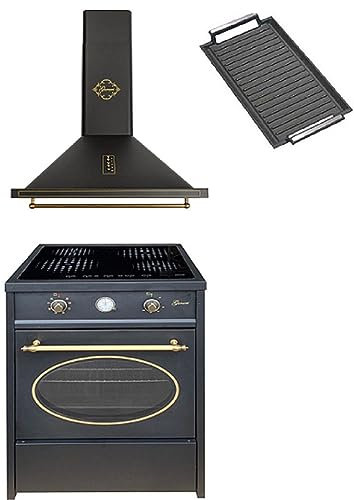 GURARI Fornello a induzione GCH E 612 BL r+GCH 975 Bl 6 + piastra grill retrò a induzione 60 cm/60 L + cappa aspirante 60 cm