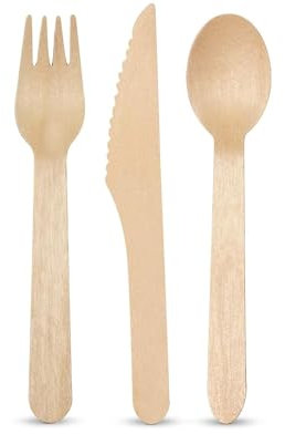 Couverts en bois fourchette cuillère et couteau en bois 24 pièces set de 3, 72 couverts jetables bio compatibles jetables