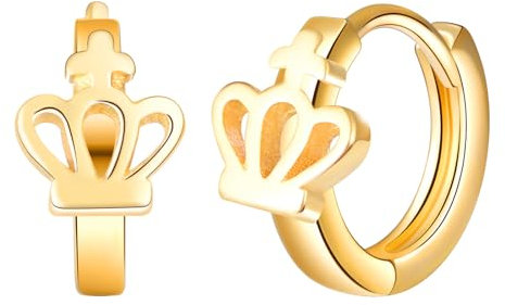 Yumilok Damen Ohrringe Ohrstecker Krone creolen klein 925 Sterling Silber Huggie Piercings Für Frauen Gold
