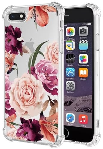 Jhxtech Phone Case for iPhone 6 Case, iPhone 6S, Apple 6 girls women, Slim Shockproof Clear Floral Pattern Soft Flexible TPU Protective Cover for Apple iPhone 6 Purple flower