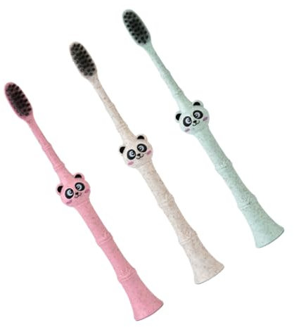 LALAFINA Panda-zahnbürstenset Für Kinder – 3er-pack – – Weiche Borsten – Leicht Zu Halten – Biologisch Abbaubares Material