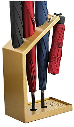 Porte-Parapluie en Fonte dorée pour Couloir, entrée et entrée intérieure de la Maison – Porte-Parapluie Portable Peu encombrant avec bac d'égouttage et Crochets