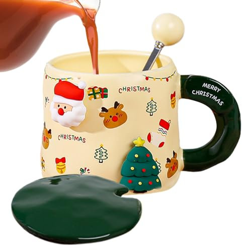 Vllold Tazza da tè con albero di Natale, tazza da tè con Babbo Natale, 400 ml, magnetica, regalo per colleghi, amici, compleanno