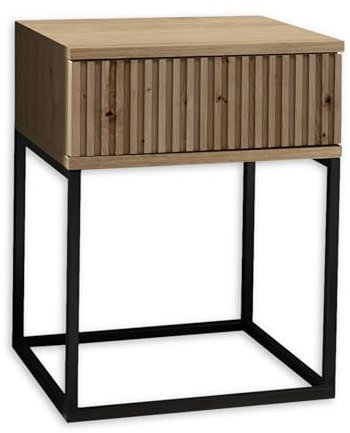 MARLE Nachttisch in Artisan Eiche Optik - Moderner Nachtschrank mit Schublade und schwarzem Metallgestell - 40 x 52 x 38,5 cm (B/H/T)