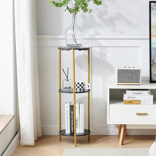 Redd Royal 2 Tier Indoor Plant Stand Pot Holder, Tall Flower Display Stand Rack Floor Freestanding for Decor Balcony Living Room Small Round Coffee Sofa Table Side Table (3 Tiers Black Round)