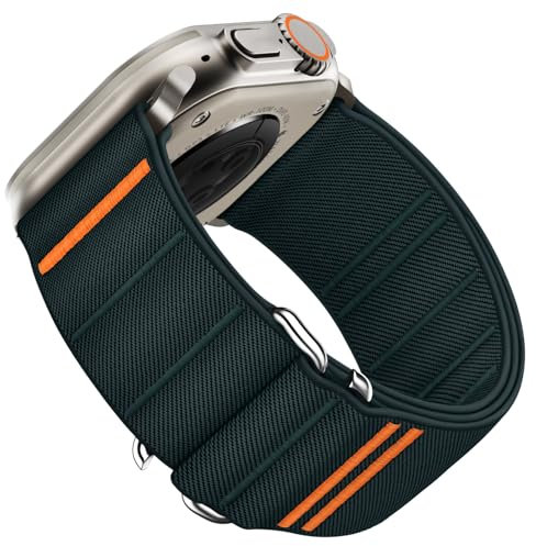 Suitisbest Cinturino compatibile con Apple Watch Ultra 49 mm 45 mm 44 mm 42 mm, cinturino sportivo in nylon con gancio a S per Apple Watch Ultra 2 / Ultra SE Serie 9 8 7 6 5 4 3 2 1, verde scuro